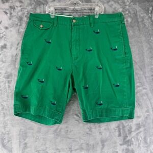 Polo Ralph Lauren Nautical Whale Embroidered Green Chino Shorts Mens Size 36
